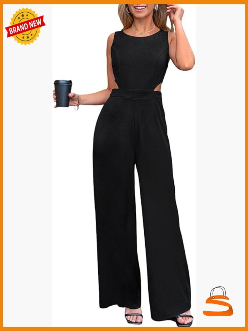 Womens Sleeveless Cutout Wide Leg Maxi Jumpsuit Large